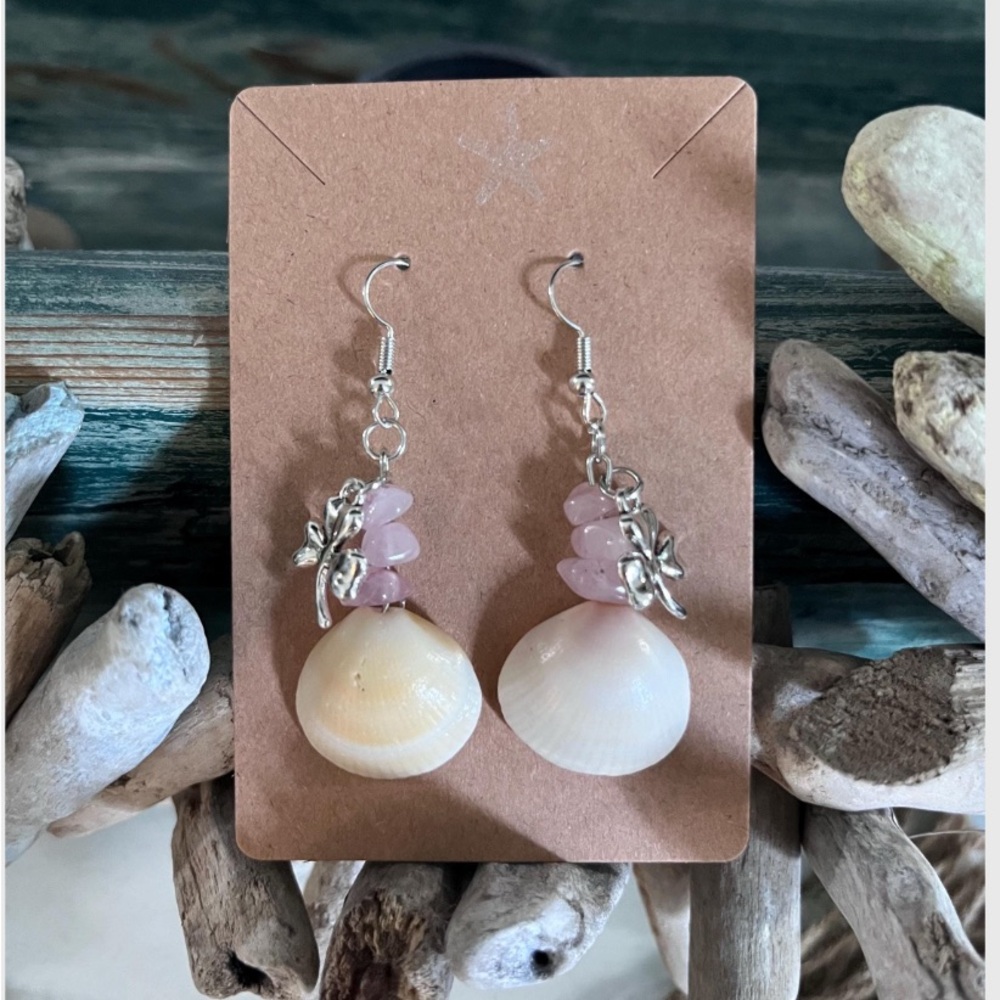 Elegant Handmade Shell and Pink Bead Earrings